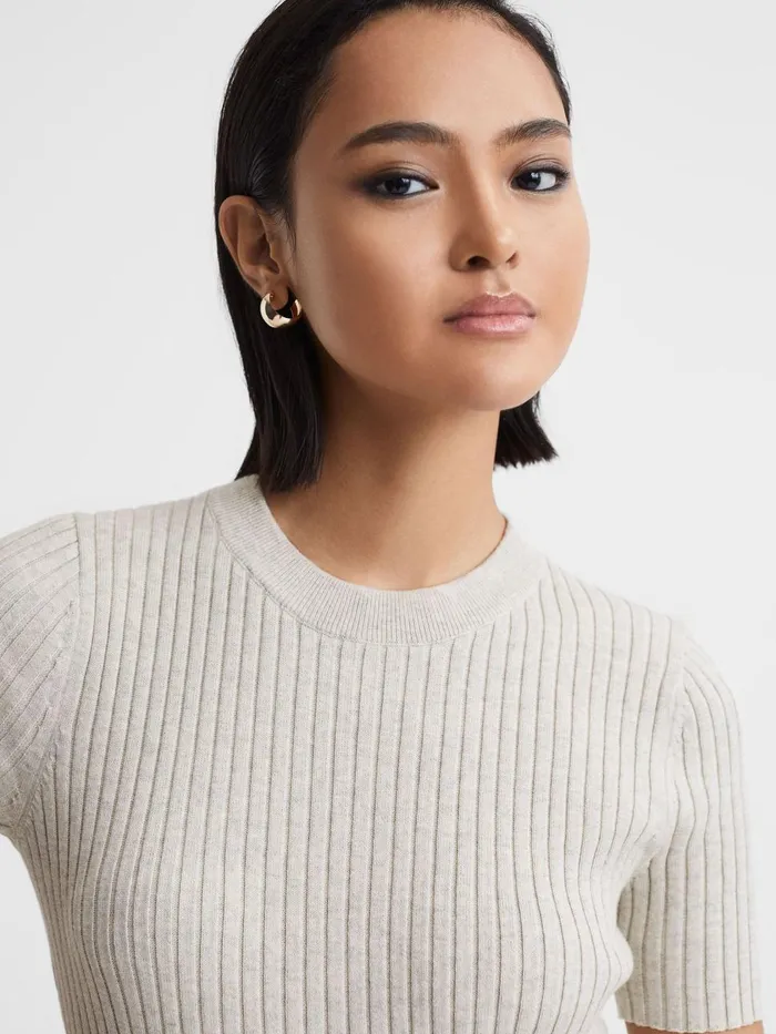 Women Reiss Blouses and Shirts Quan Cotton Ribbed TShirt Ecru