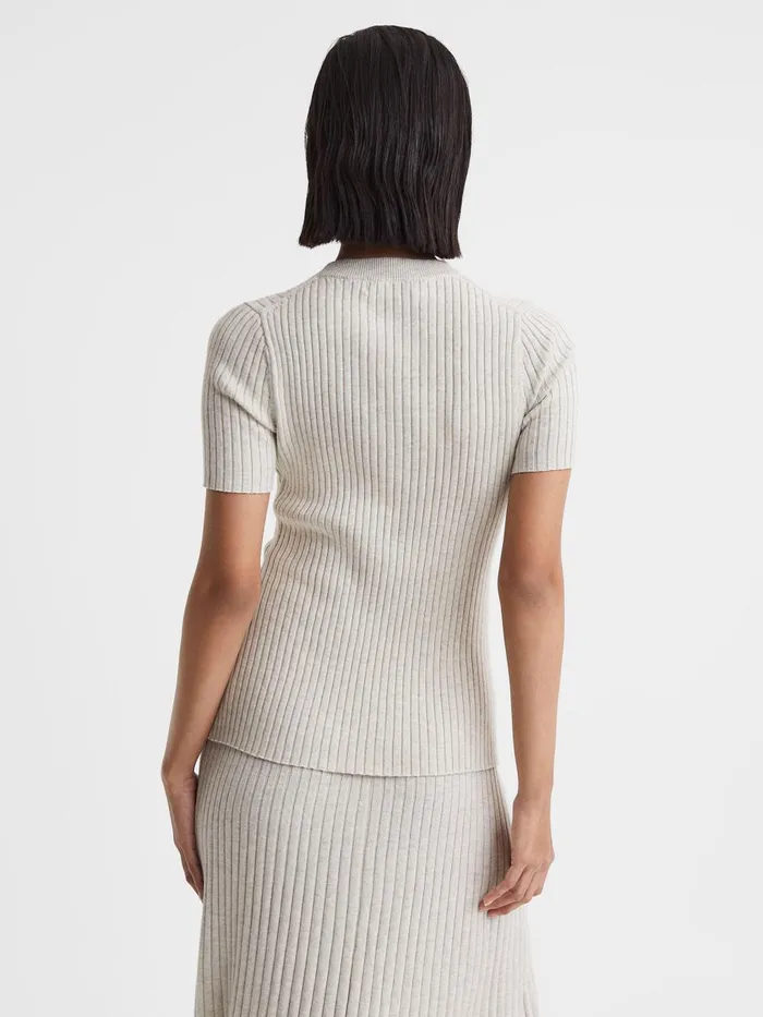 Women Reiss Blouses and Shirts Quan Cotton Ribbed TShirt Ecru
