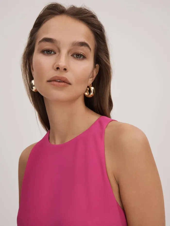Women Reiss Brands Crepe Asymmetric Midi Dress Deep Pink