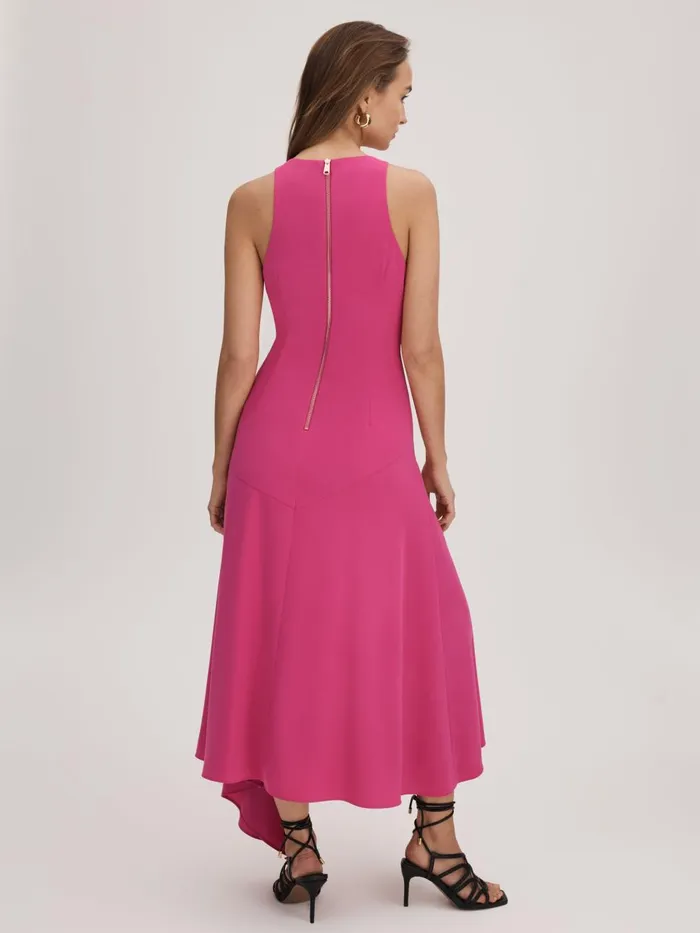 Women Reiss Brands Crepe Asymmetric Midi Dress Deep Pink