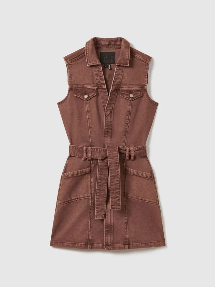 Women Reiss Brands Denim Mini Dress Vintage Brown