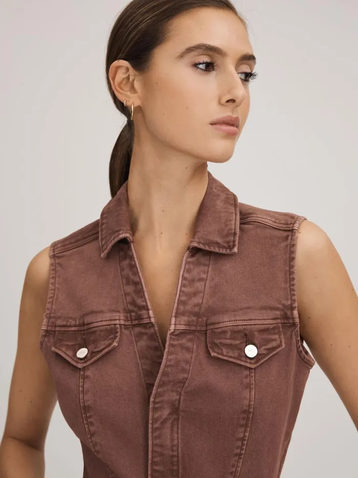 Women Reiss Brands Denim Mini Dress Vintage Brown