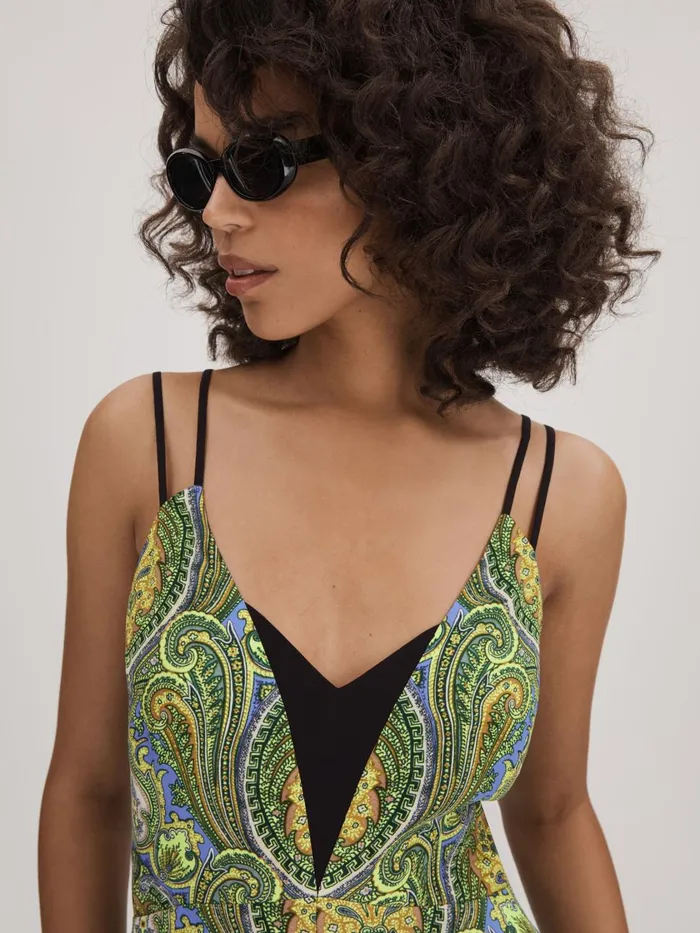 Women Reiss Brands Printed Dual Strap Playsuit Limegreen