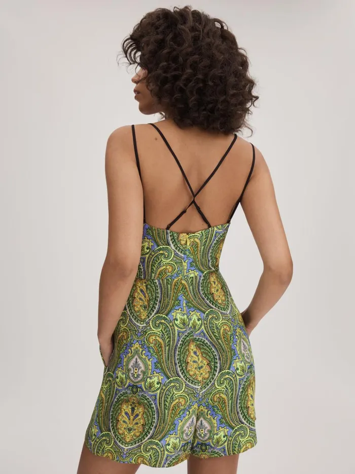 Women Reiss Brands Printed Dual Strap Playsuit Limegreen