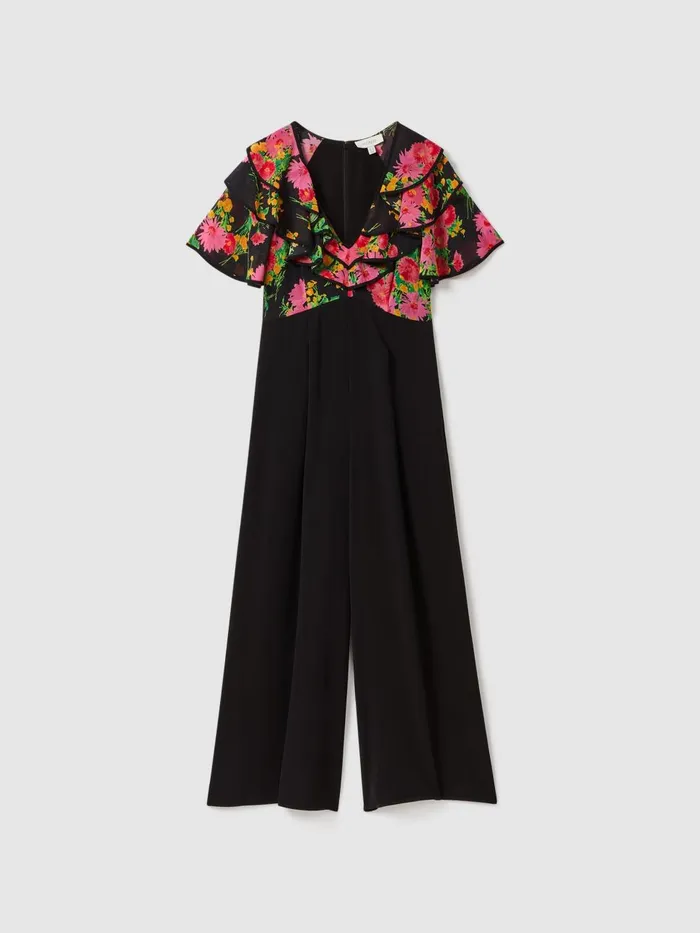 Women Reiss Brands Ruffle Sleeve Jumpsuit Pinkblack