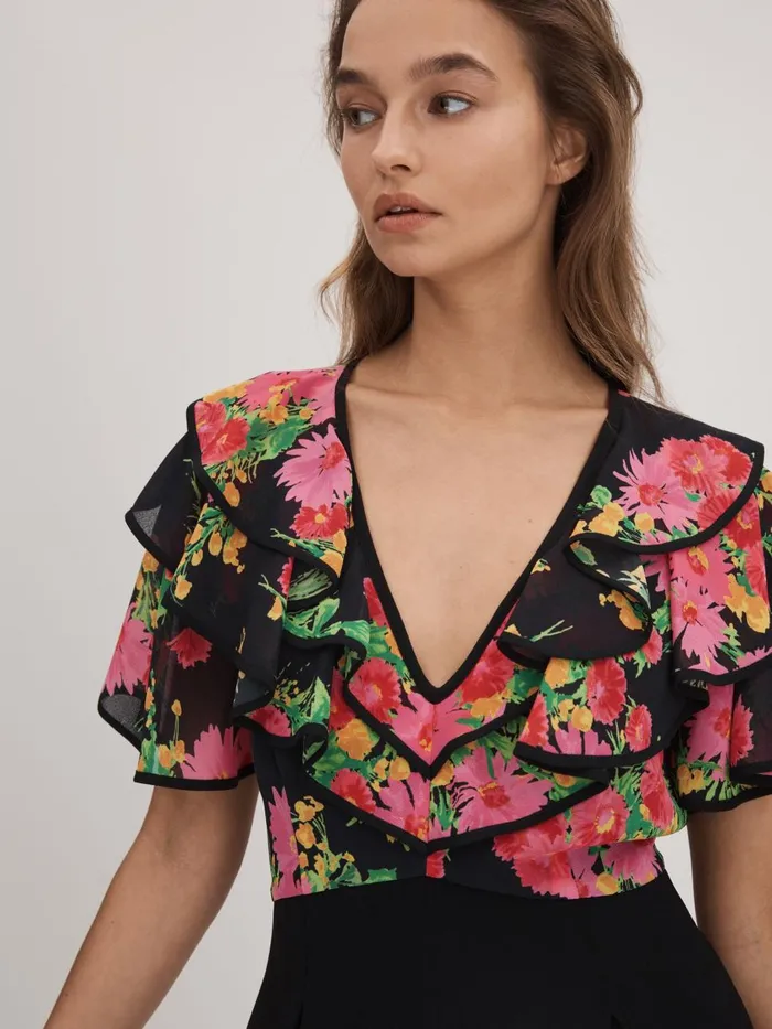 Women Reiss Brands Ruffle Sleeve Jumpsuit Pinkblack