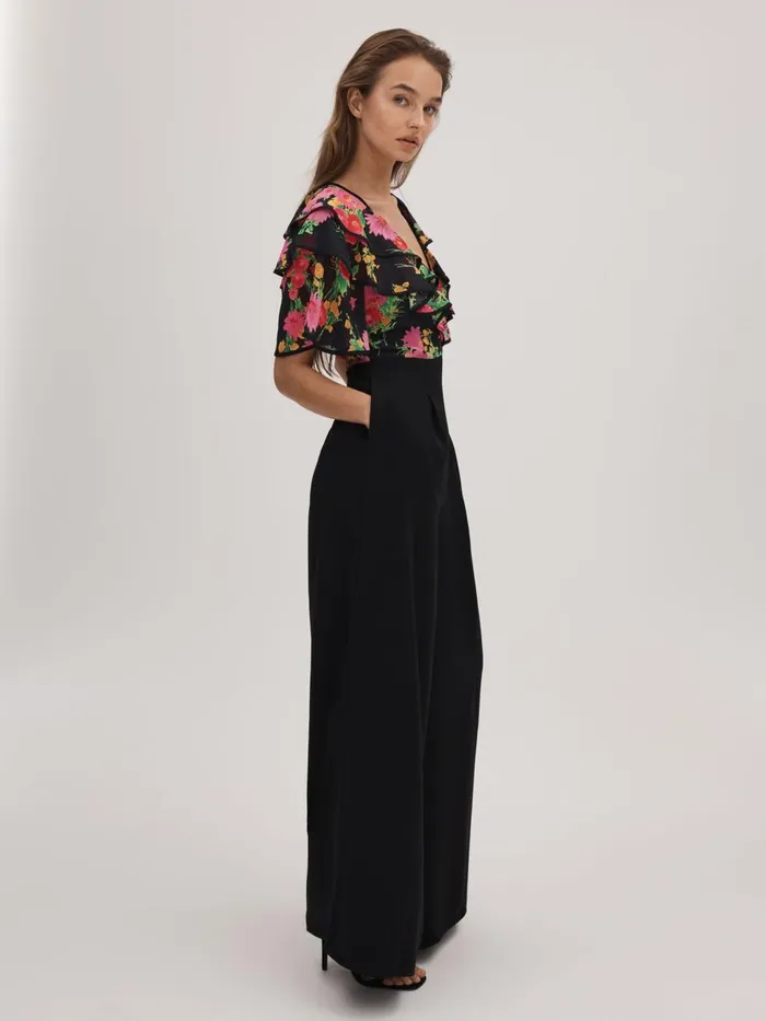 Women Reiss Brands Ruffle Sleeve Jumpsuit Pinkblack