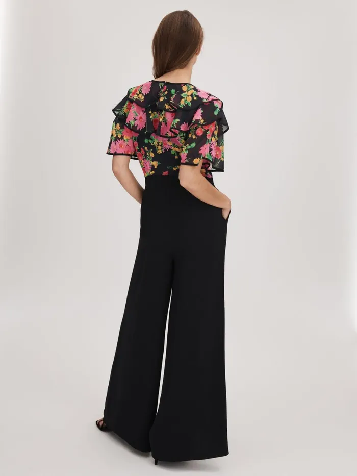 Women Reiss Brands Ruffle Sleeve Jumpsuit Pinkblack