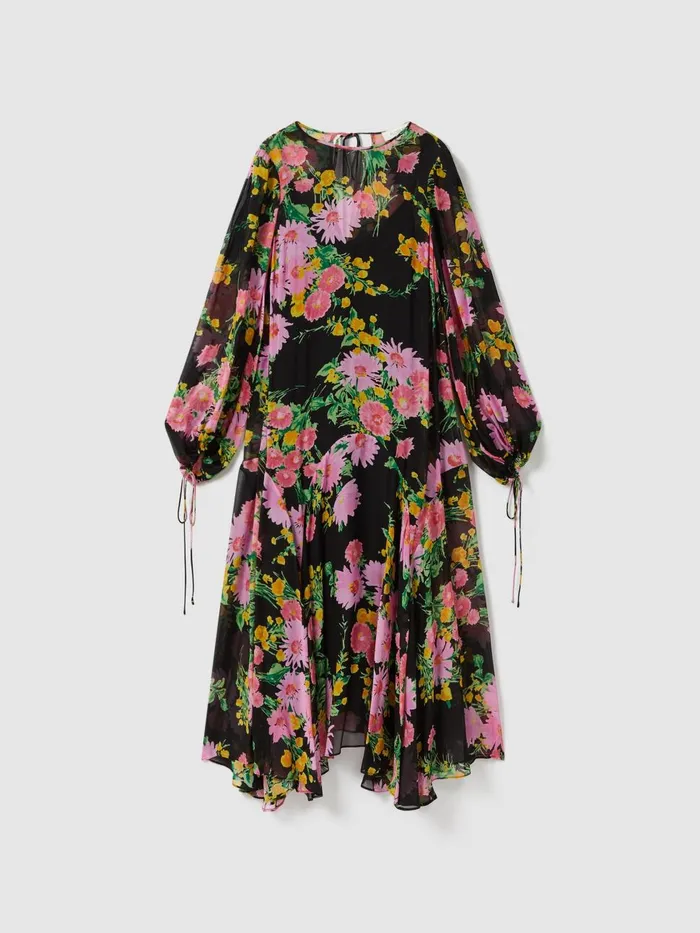 Women Reiss Brands Sheer Asymmetric Midi Dress Pinkblack