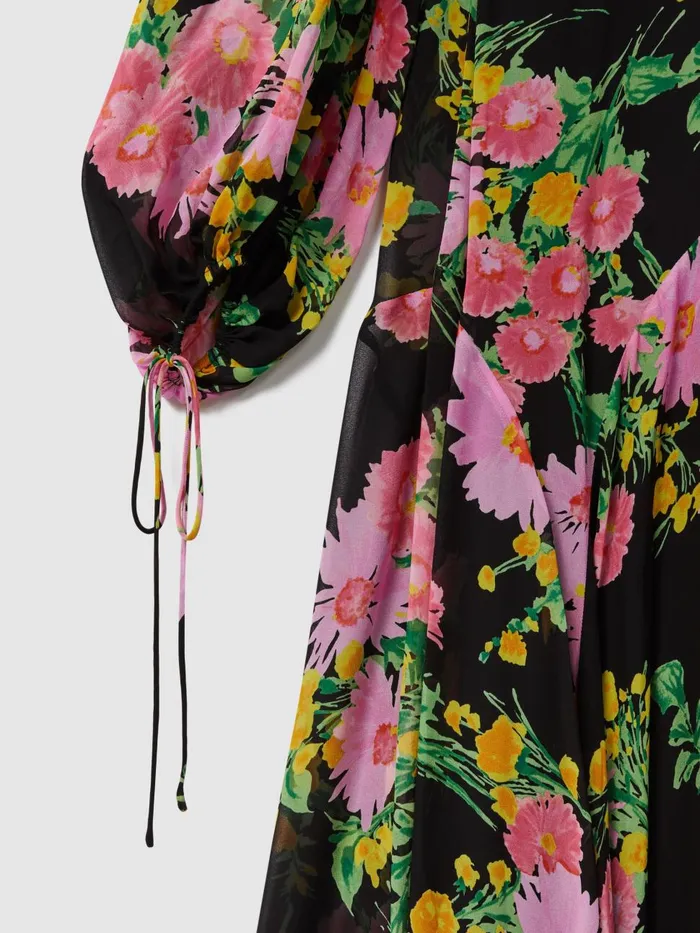 Women Reiss Brands Sheer Asymmetric Midi Dress Pinkblack