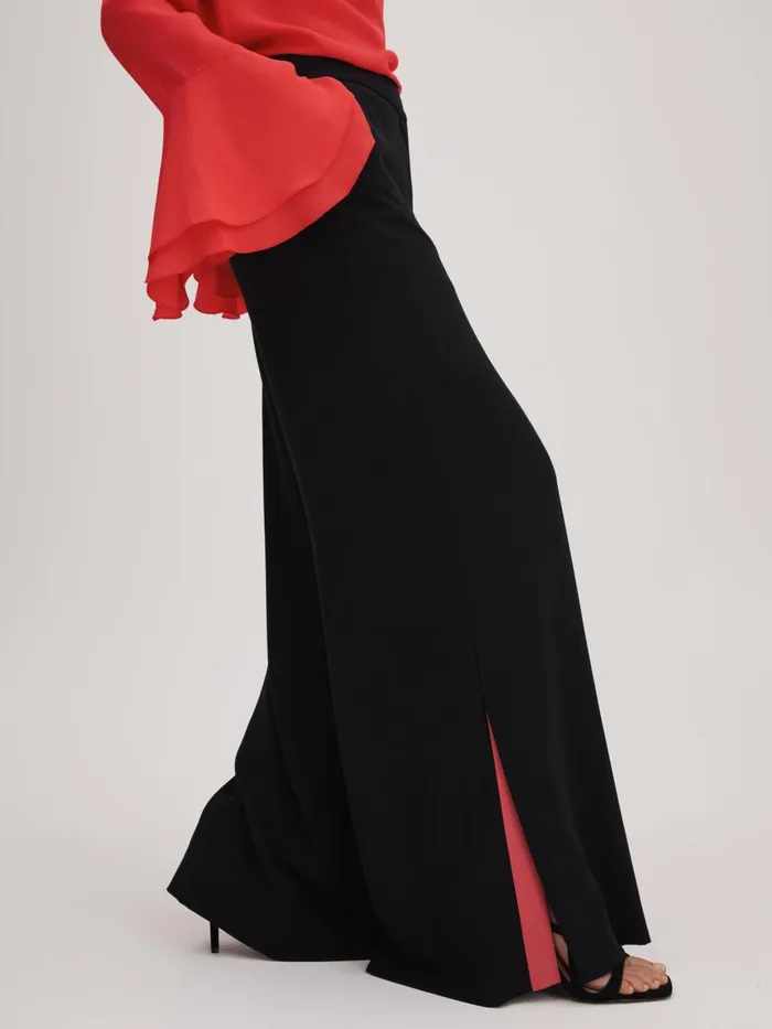 Women Reiss Brands Side Split Wide Leg Trousers Black