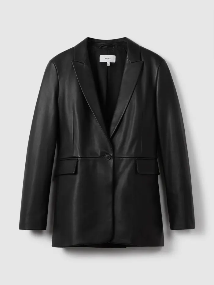 Women Reiss Coats Bailey Leather Single Breasted Blazer Black