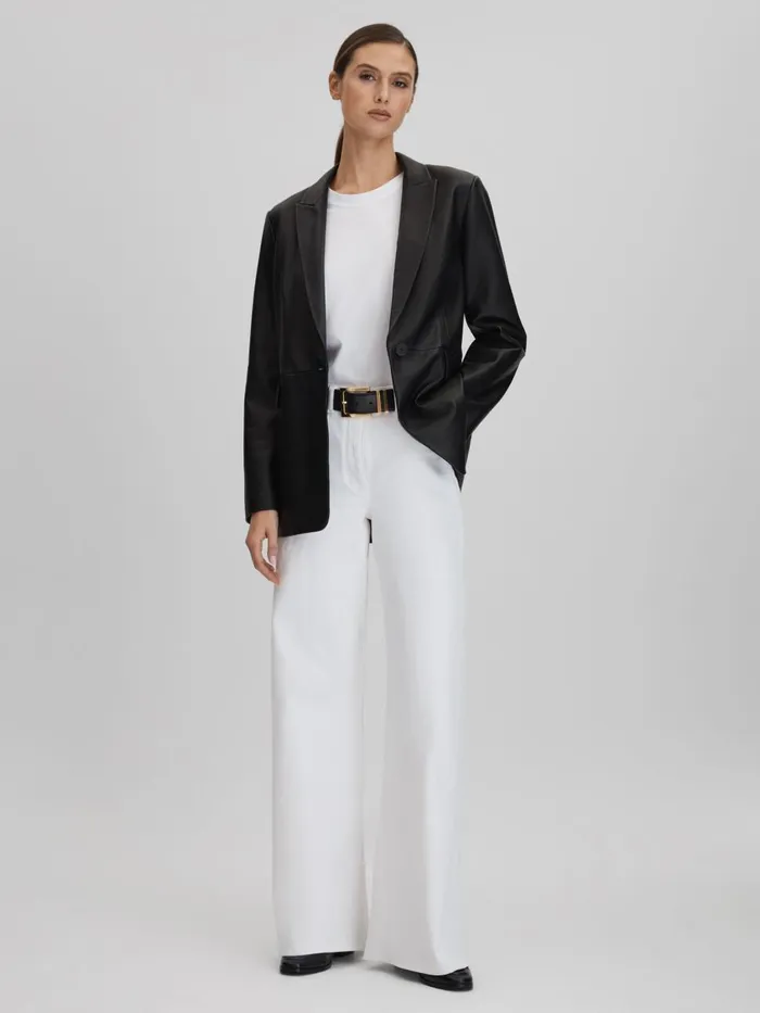 Women Reiss Coats Bailey Leather Single Breasted Blazer Black
