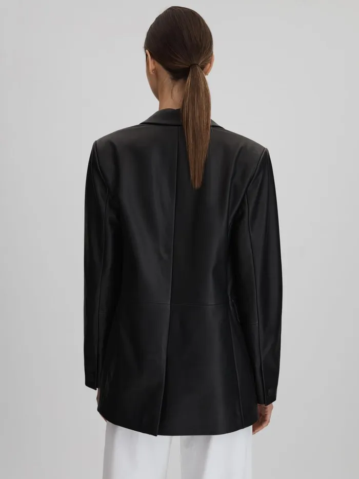 Women Reiss Coats Bailey Leather Single Breasted Blazer Black