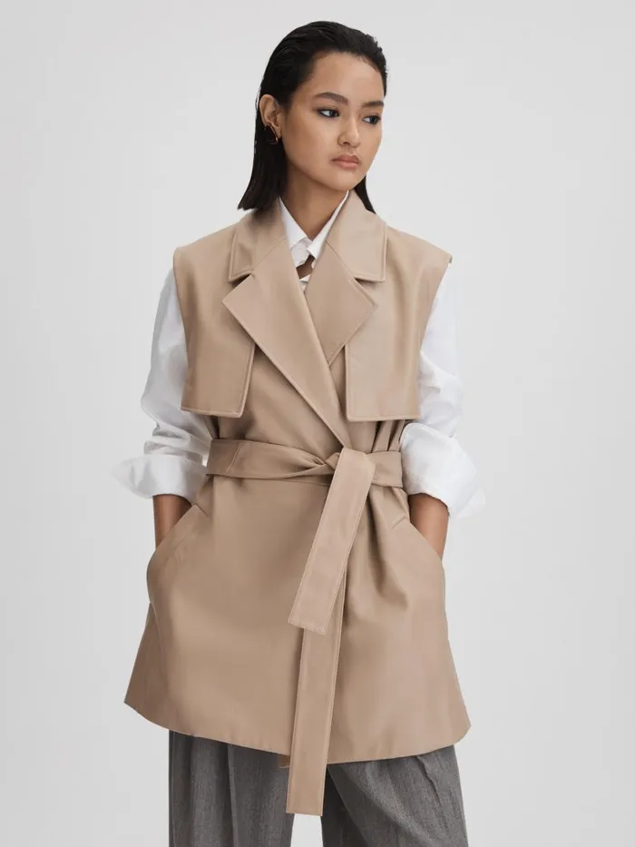 Women Reiss Coats Everley Leather Double Breasted Gilet Neutral