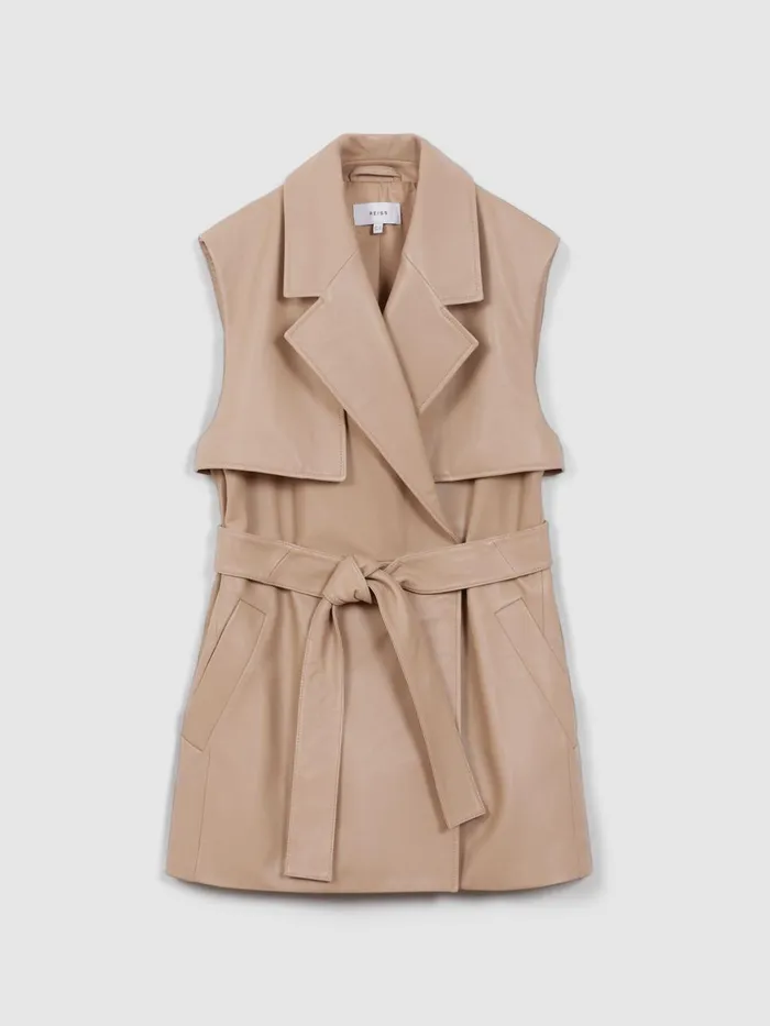 Women Reiss Coats Everley Leather Double Breasted Gilet Neutral