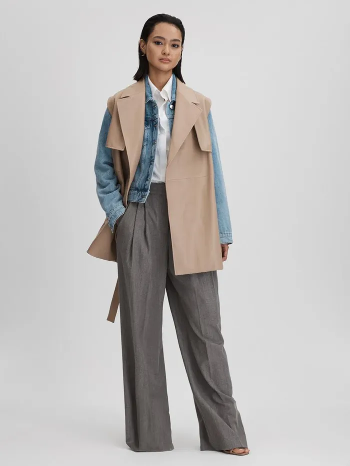 Women Reiss Coats Everley Leather Double Breasted Gilet Neutral