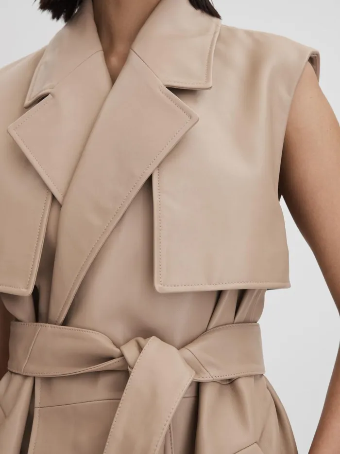Women Reiss Coats Everley Leather Double Breasted Gilet Neutral