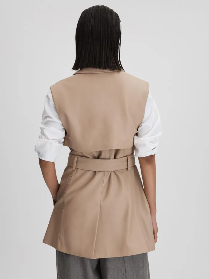 Women Reiss Coats Everley Leather Double Breasted Gilet Neutral