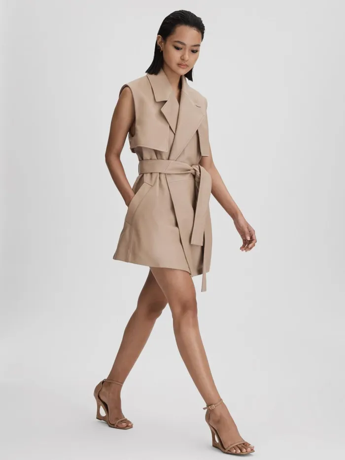 Women Reiss Coats Everley Leather Double Breasted Gilet Neutral