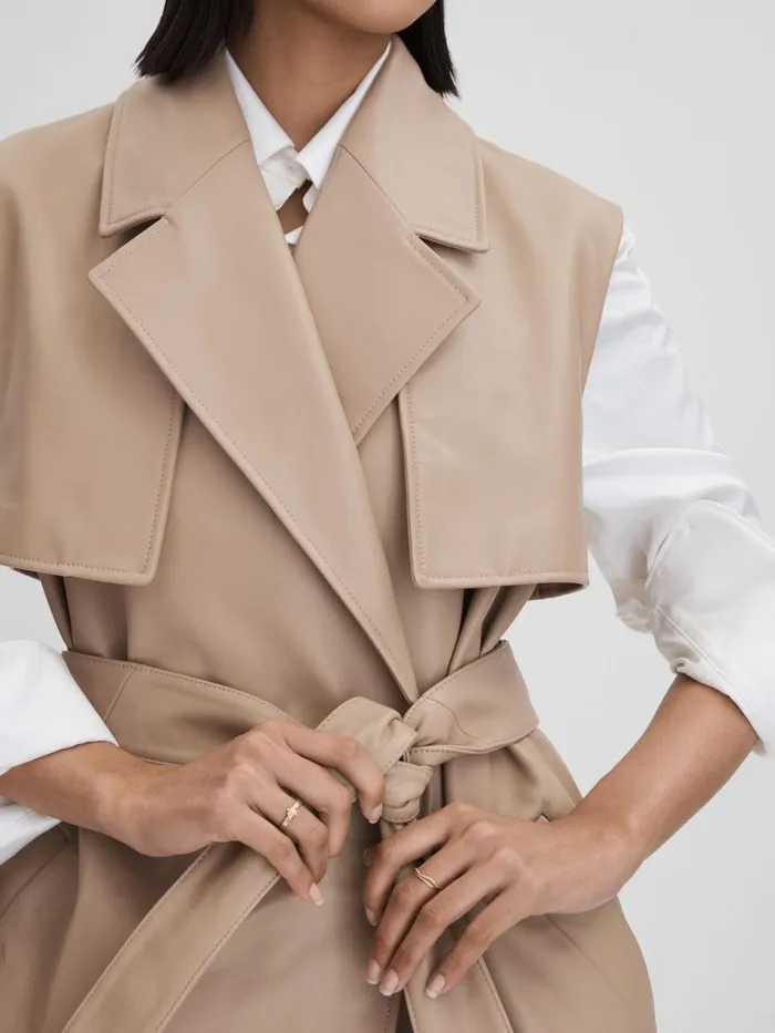 Women Reiss Coats Everley Leather Double Breasted Gilet Neutral