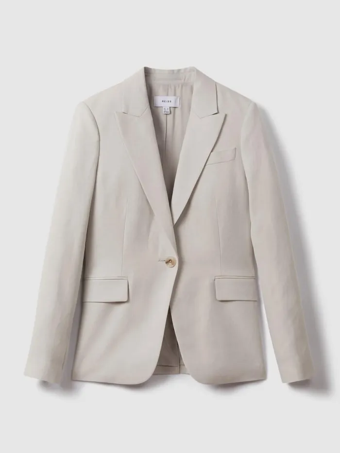 Women Reiss Coats Farrah Single Breasted Suit Blazer With TENCEL Fibers Light Grey