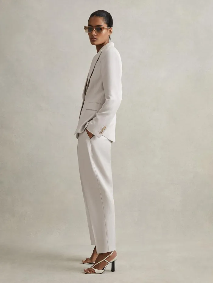 Women Reiss Coats Farrah Single Breasted Suit Blazer With TENCEL Fibers Light Grey