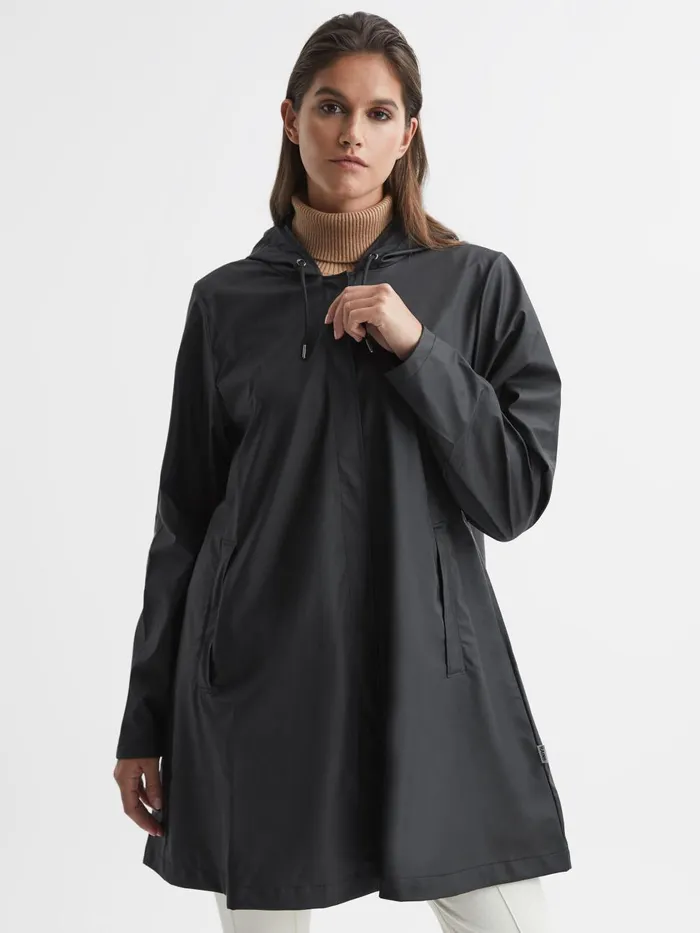 Women Reiss Coats Rains Hooded Aline Jacket Black