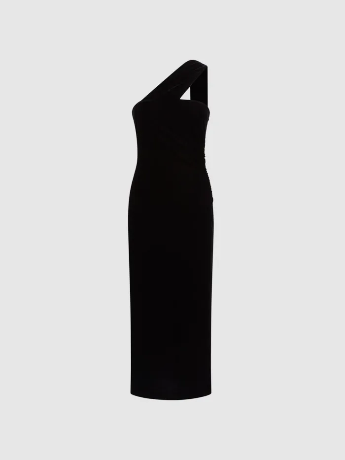 Women Reiss Dresses Abbey Velvet OneShoulder Midi Dress Black