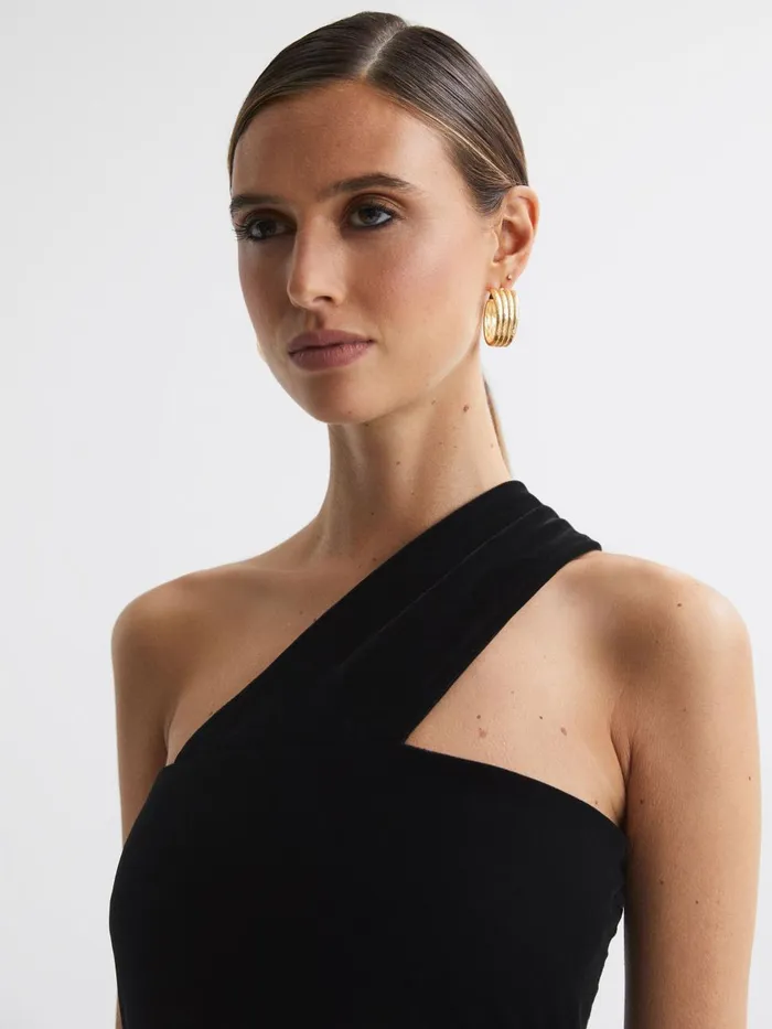 Women Reiss Dresses Abbey Velvet OneShoulder Midi Dress Black