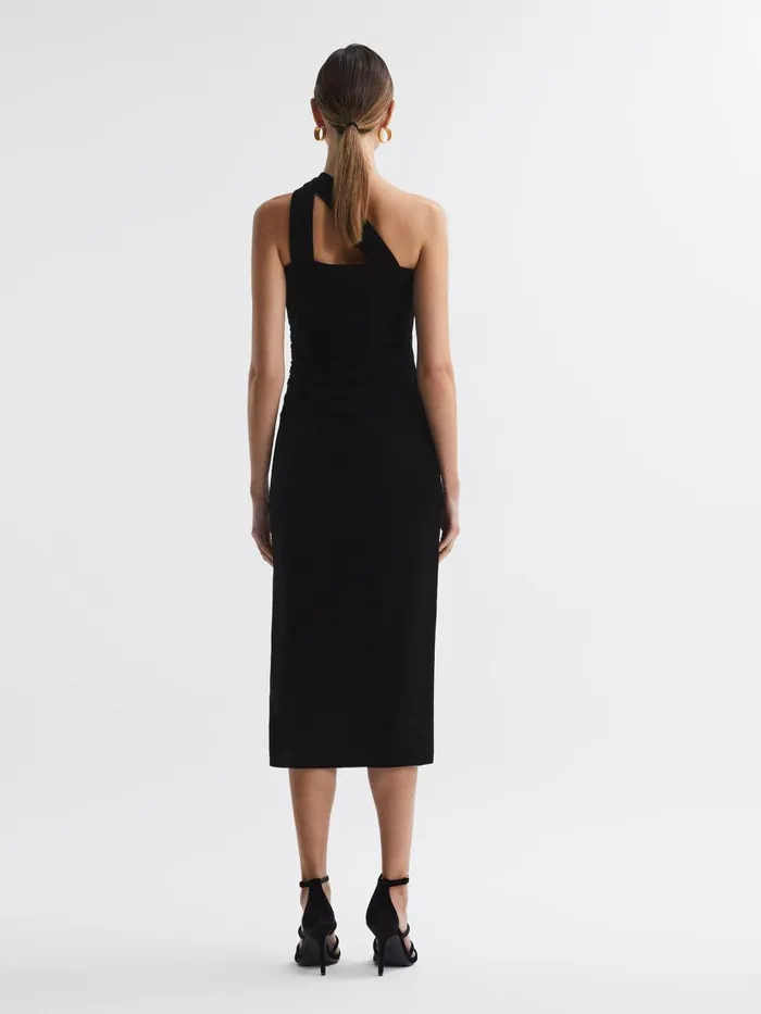 Women Reiss Dresses Abbey Velvet OneShoulder Midi Dress Black
