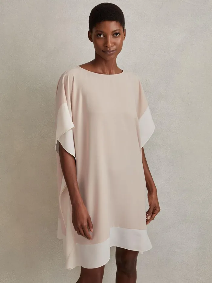 Women Reiss Dresses Alani Colourblock Side Drape Tunic Nudewhite