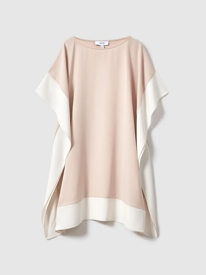 Women Reiss Dresses Alani Colourblock Side Drape Tunic Nudewhite