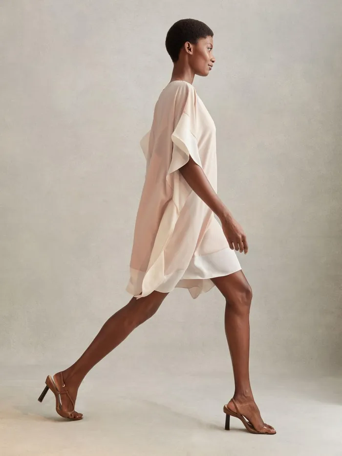 Women Reiss Dresses Alani Colourblock Side Drape Tunic Nudewhite