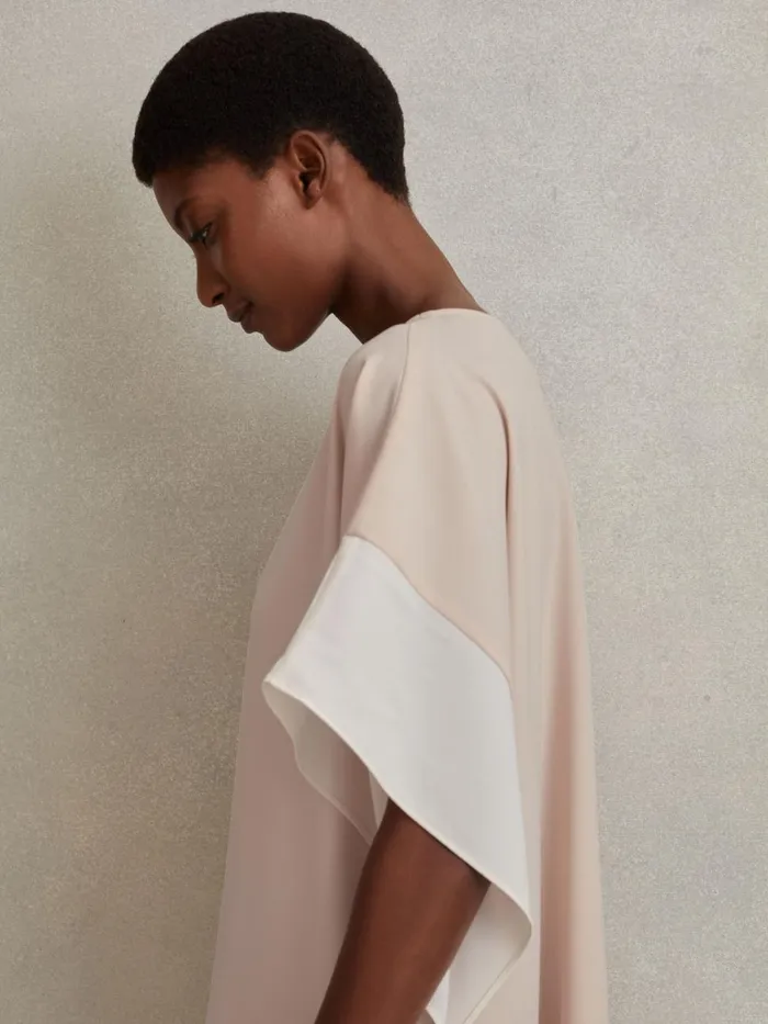 Women Reiss Dresses Alani Colourblock Side Drape Tunic Nudewhite