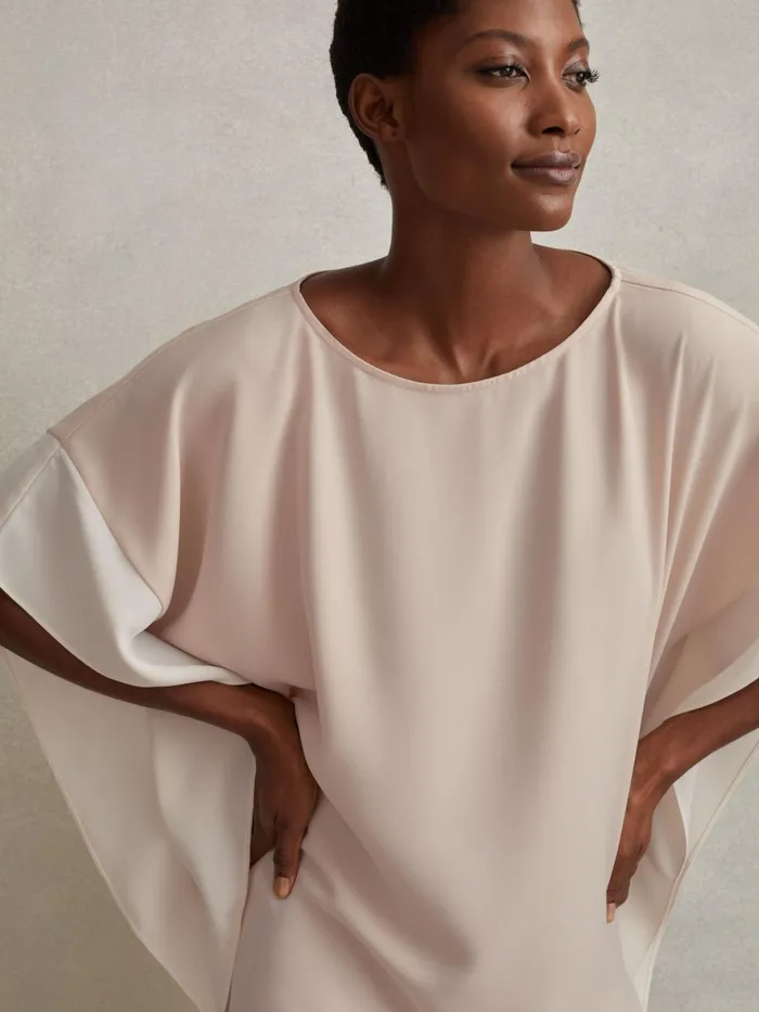 Women Reiss Dresses Alani Colourblock Side Drape Tunic Nudewhite
