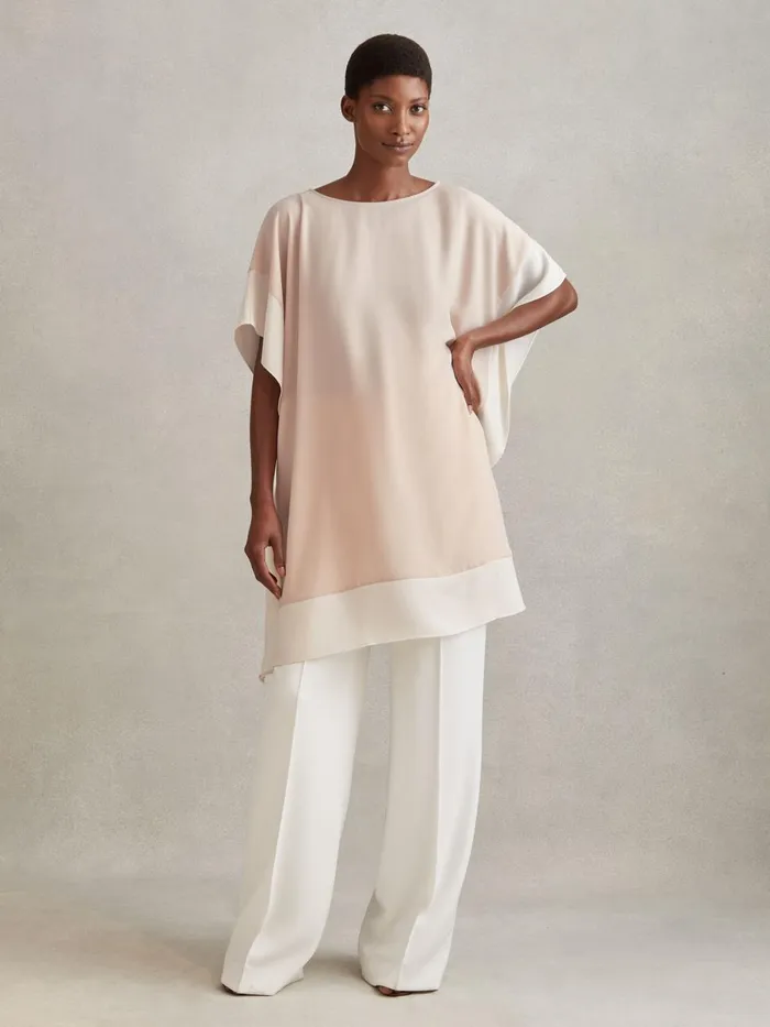 Women Reiss Dresses Alani Colourblock Side Drape Tunic Nudewhite