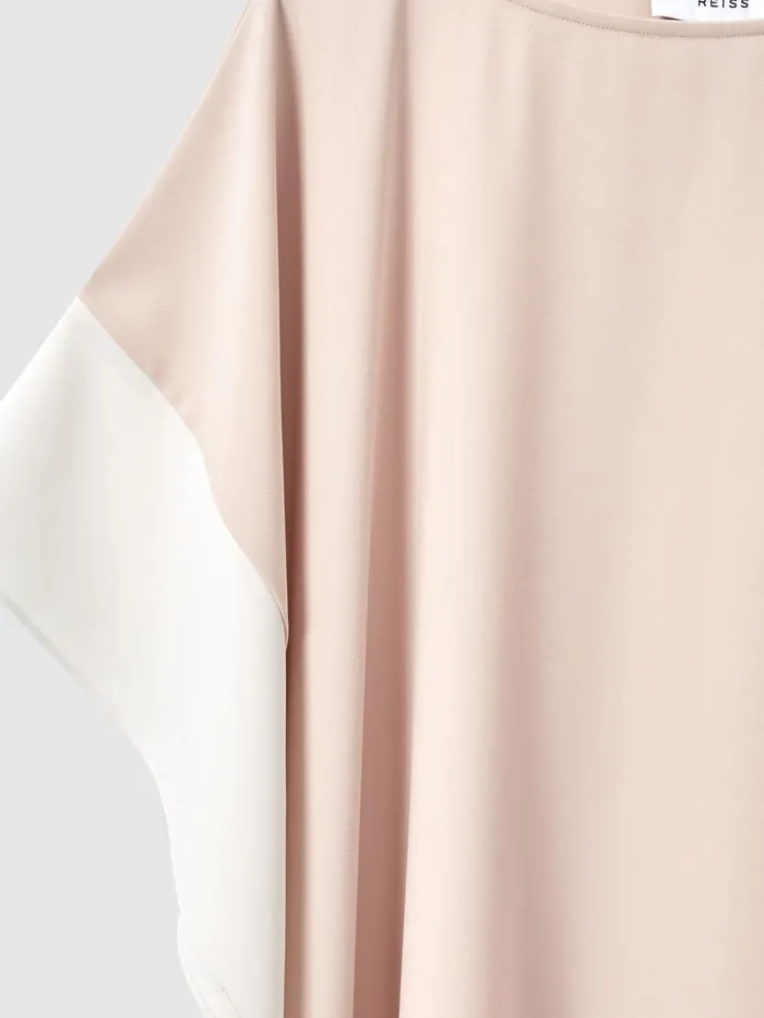 Women Reiss Dresses Alani Colourblock Side Drape Tunic Nudewhite