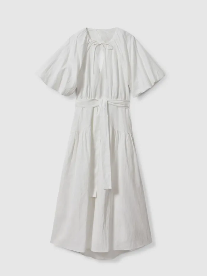 Women Reiss Dresses Alice Lyocell Blend Puff Sleeve Midi Dress White