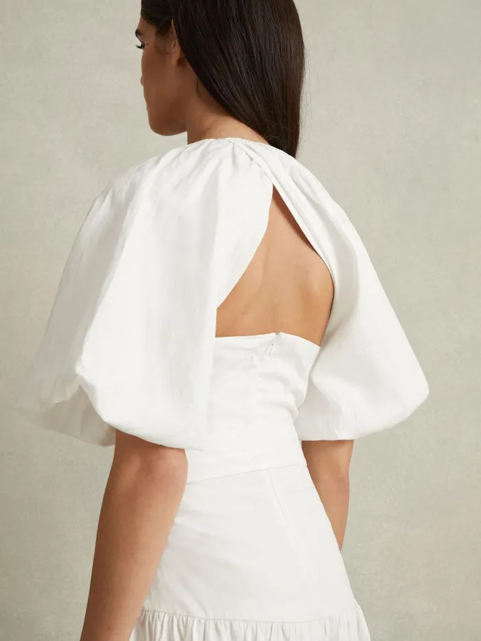 Women Reiss Dresses Alice Lyocell Blend Puff Sleeve Midi Dress White