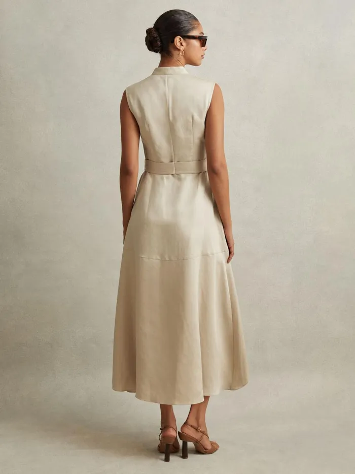 Women Reiss Dresses Ava Linen Lyocell Strappy Midi Dress Neutral