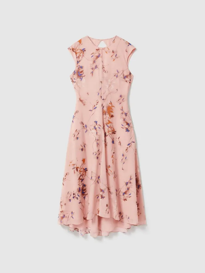 Women Reiss Dresses Becci Printed Open Back Midi Dress Blush