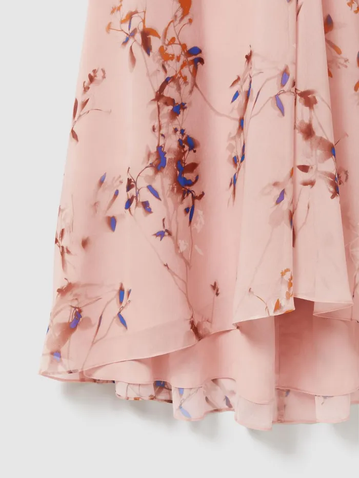 Women Reiss Dresses Becci Printed Open Back Midi Dress Blush