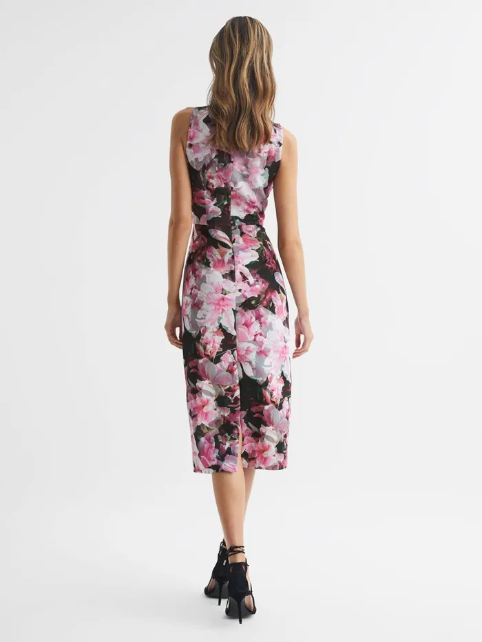 Women Reiss Dresses Ella Floral Print Halter Midi Dress Pink
