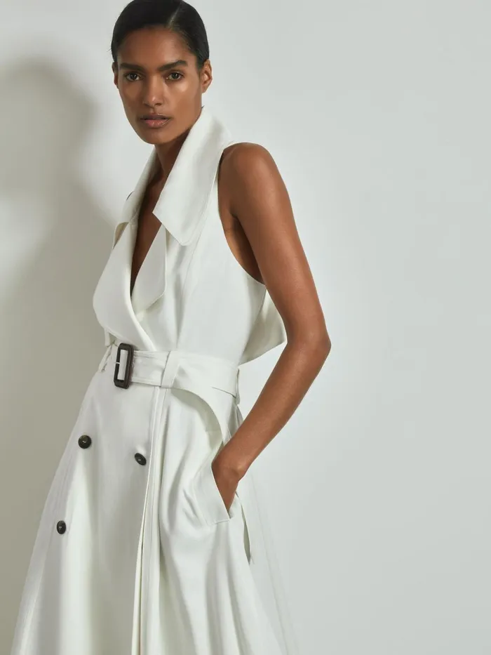 Women Reiss Dresses Italian Textured Wrap Dress With Silk Off White