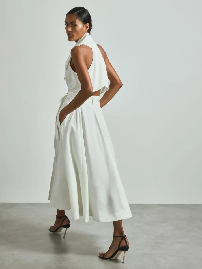 Women Reiss Dresses Italian Textured Wrap Dress With Silk Off White