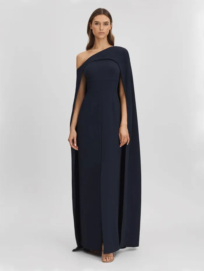 Women Reiss Dresses OffTheShoulder Cape Maxi Dress Navy
