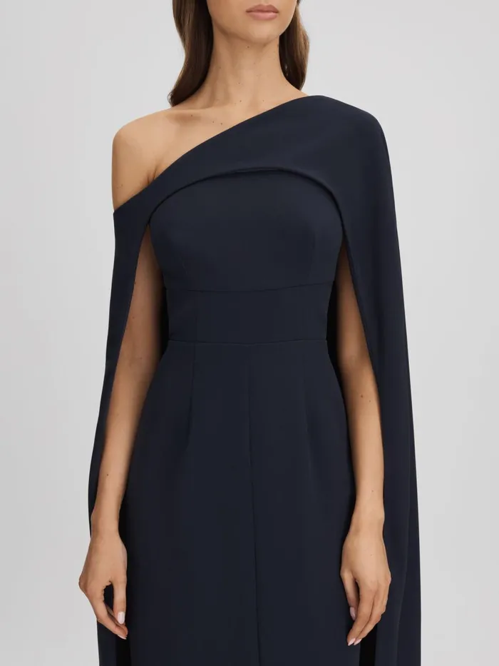 Women Reiss Dresses OffTheShoulder Cape Maxi Dress Navy