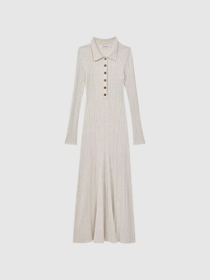 Women Reiss Dresses Quan Knitted Polo Maxi Dress Ecru
