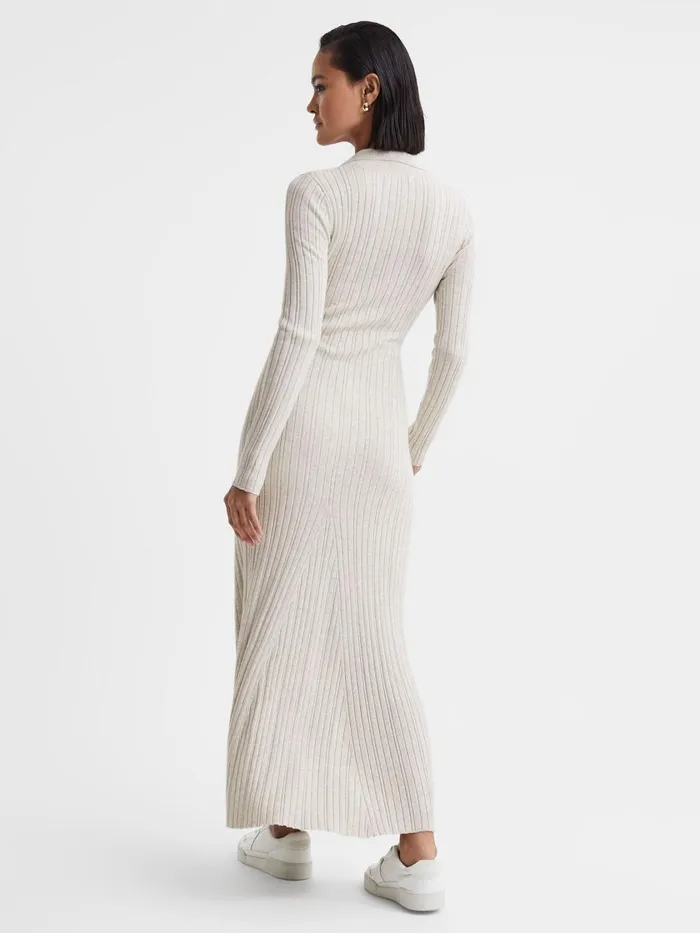 Women Reiss Dresses Quan Knitted Polo Maxi Dress Ecru